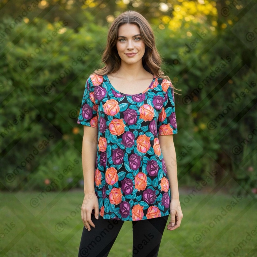 NWT LulaRoe PerfectT Swing Top Tunic Half Sleeve Loose Fit Stretchy Soft Floral - Picture 11 of 14